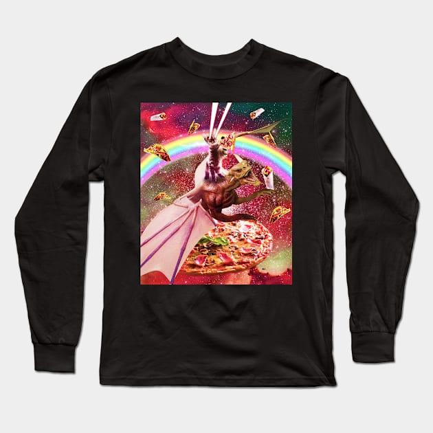 Laser Eyes Outer Space Cat Riding Dragon Long Sleeve T-Shirt by Random Galaxy